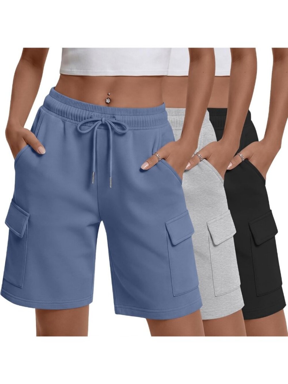 Women's Cargo Bermuda Shorts - 3 Pack, Comfy Summer Style, Versatile & Trendy